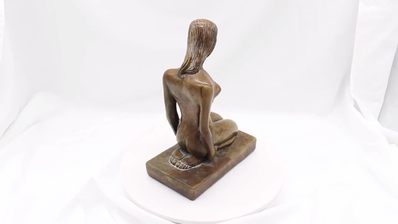 Young Woman Kneeling Nude Sculpture Cast Media Hand Finished Faux Patina  Studio Maquette See Video !!