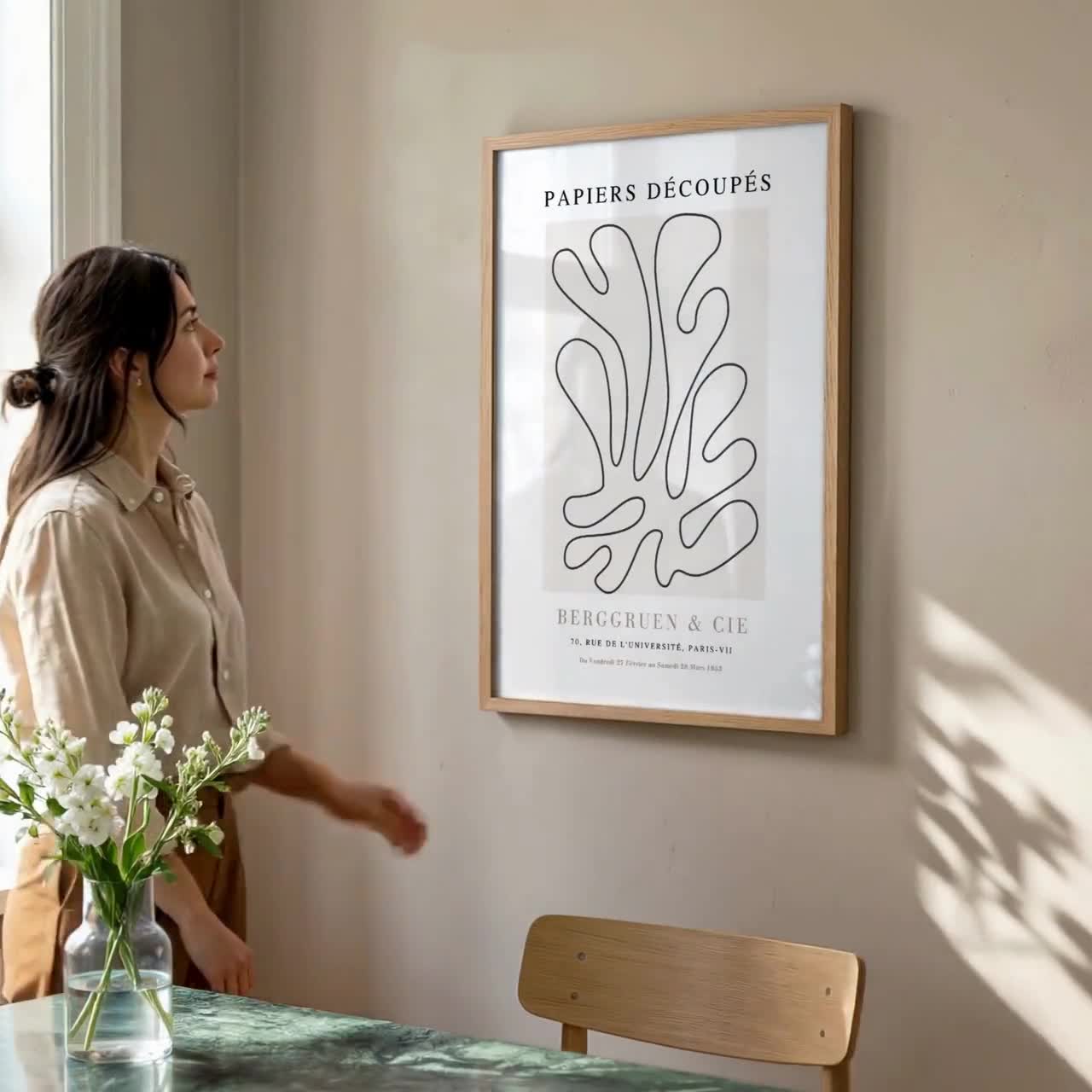 Sage Green Matisse Cutout Print - Mid Century Modern Framed Wall