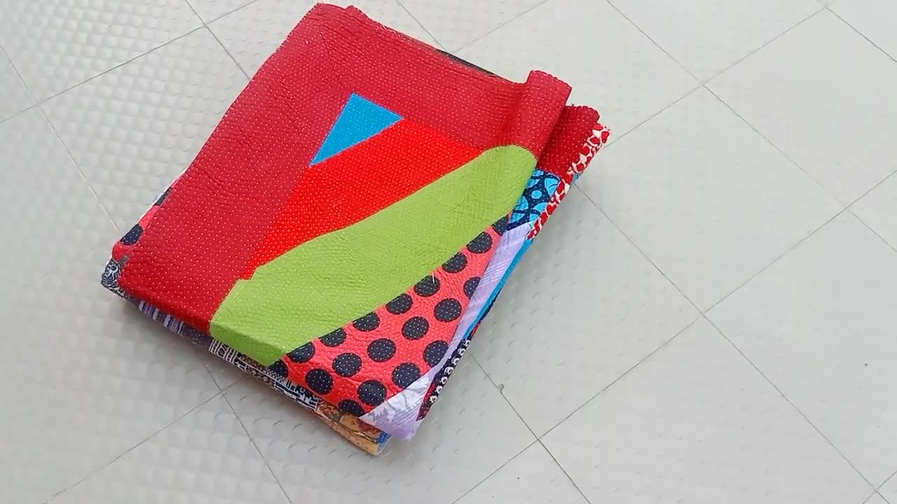 リバーシブルカンタキルト｜カラフルなパッチワークコットンスロー（64