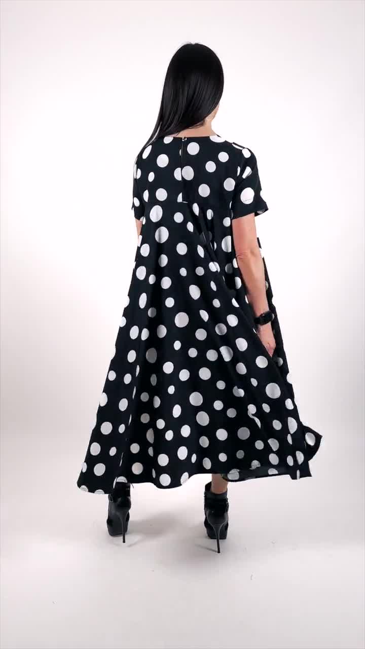 Polka Dots Dress, Cotton Clothing for Women, Plus Size Dress, A