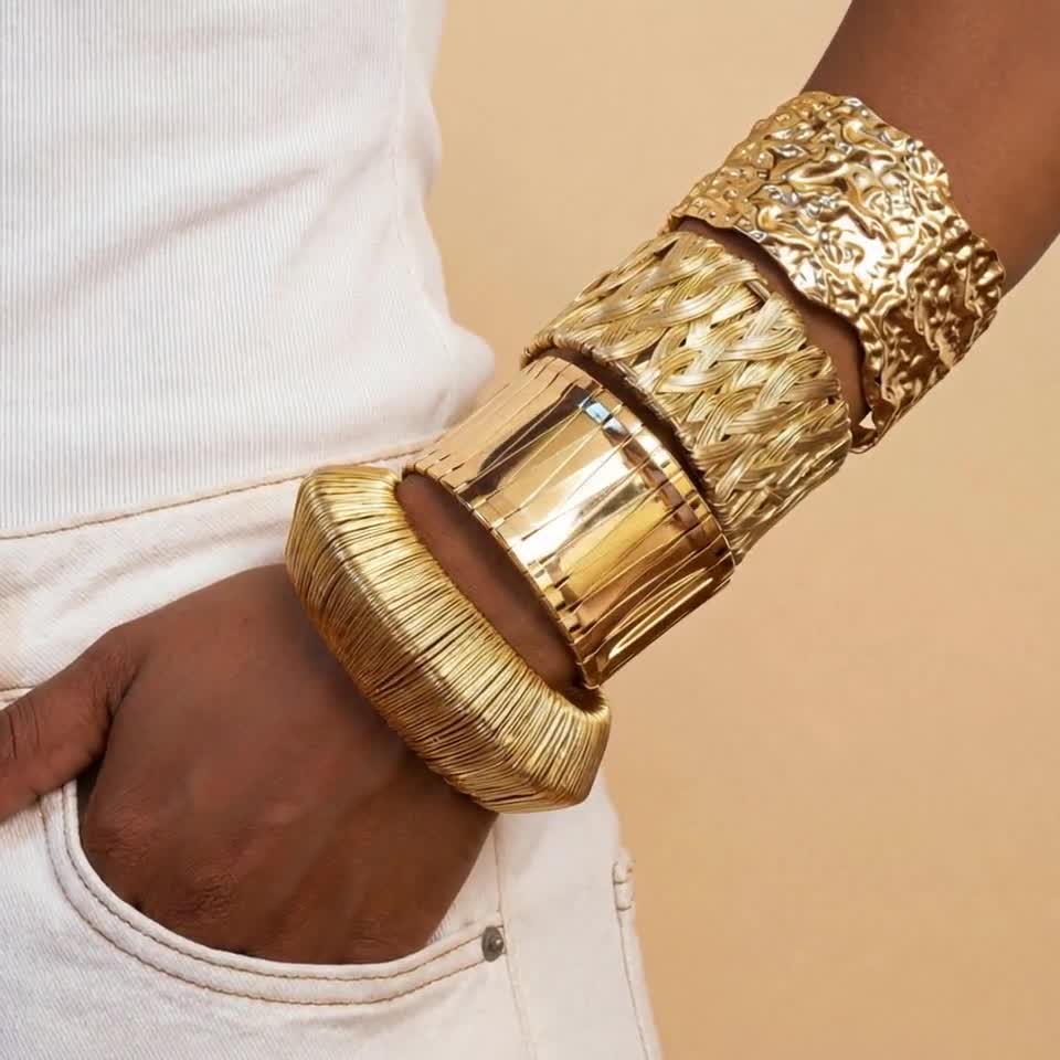 Edna Stackable Cuff Bangles by Berryredgirl | 18K Gold Plated