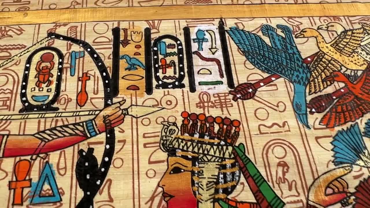 ツタンカーメン王とアンケセナーメンの手描きパピルス – エジプト美術