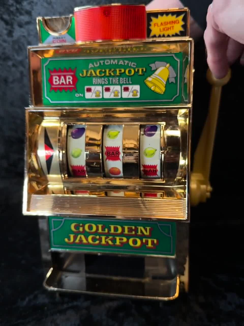 Vintage WACO Golden Jackpot Slot Machine Bank – Mechanical Coin Op