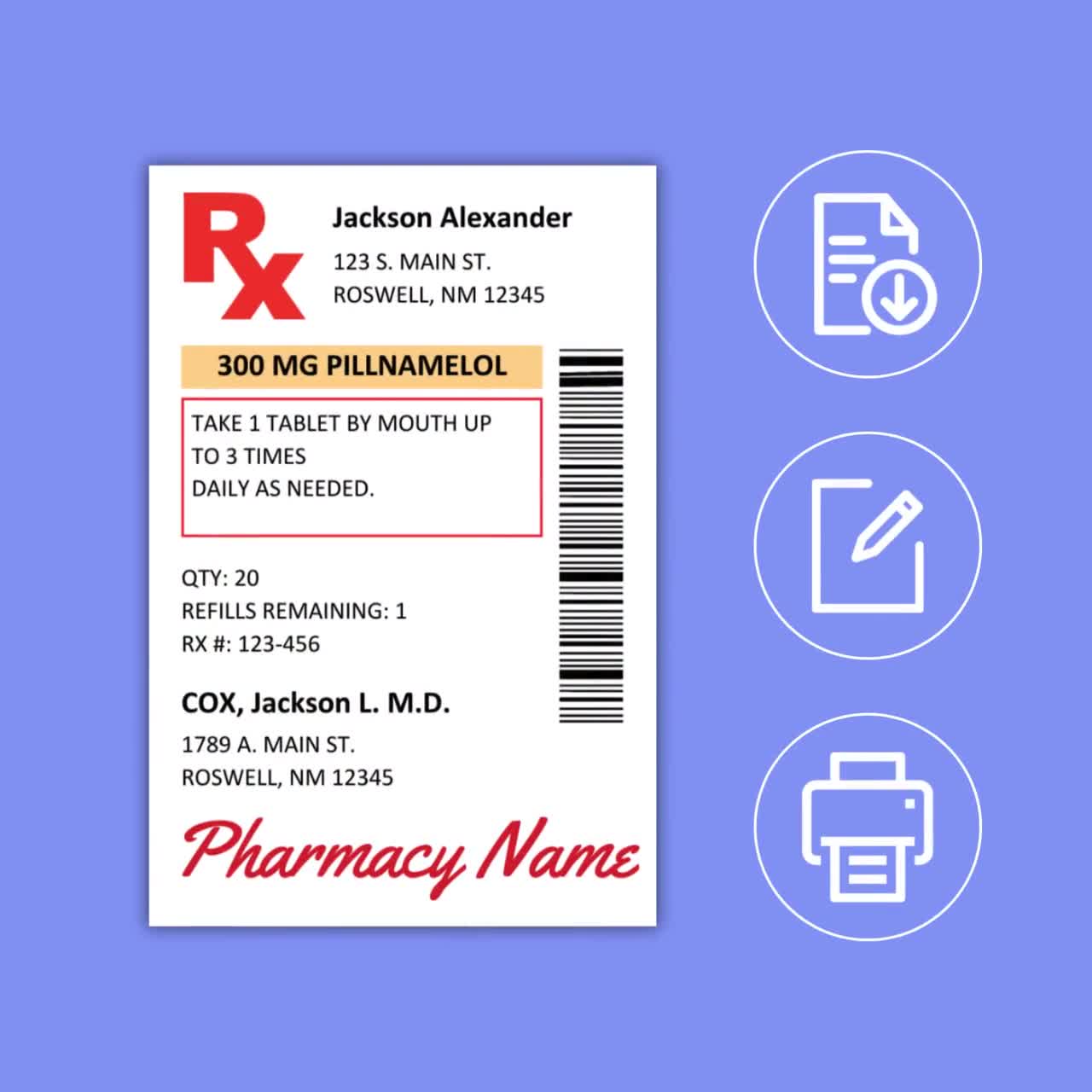 prescription-label-template-editable-rx-bottle-label-template-fun-pill-bottle-label-custom-prescription-bottle-label-medicine-label-etsy