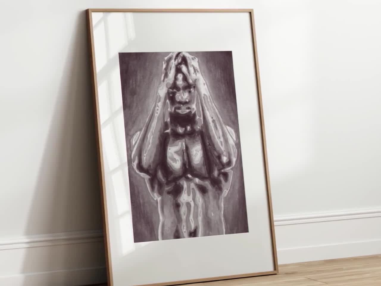 gay artwork male figure art | queer artwork gay lovers | sensual artwork  gay art posters | naked man painting black and white Print