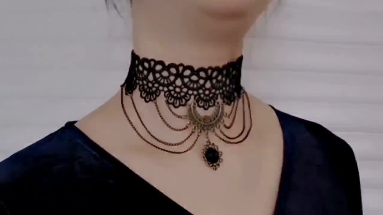  Andelaisi Boho Lace Star Choker Necklace Black