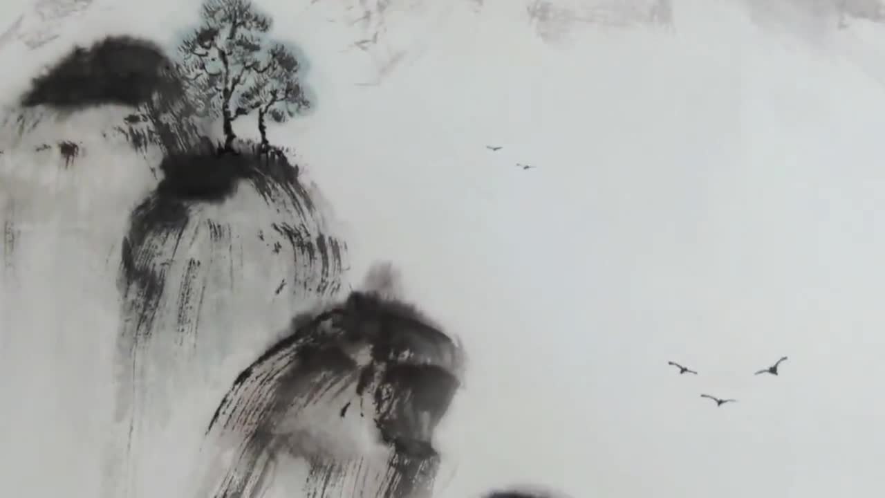 Sumi-e Mountain View — Original Painting in Japanese Zen Art