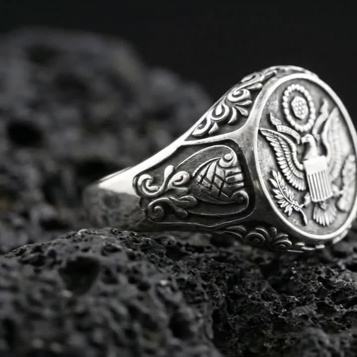 US Army Seal Sterling Silver Signet Ring, Oxidized Gold Plated - Etsy