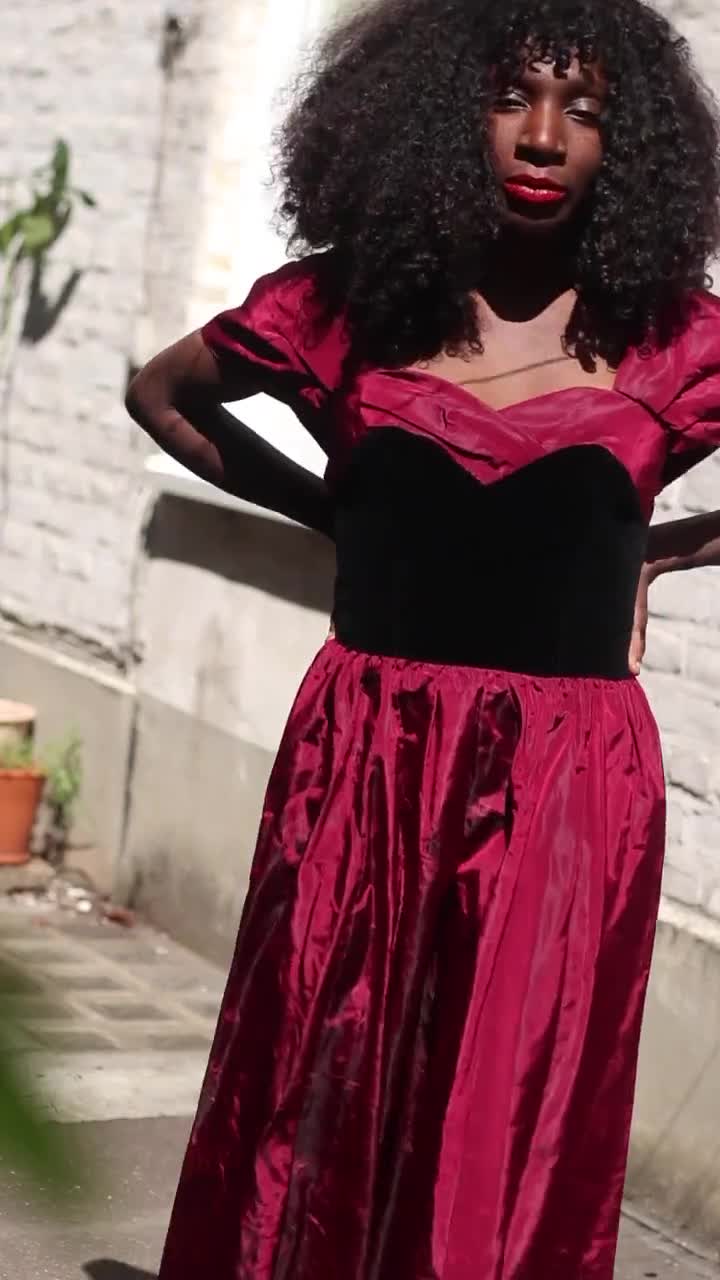 80s Laura Ashley Ball Gown| Vintage Velvet Like and Tafetta