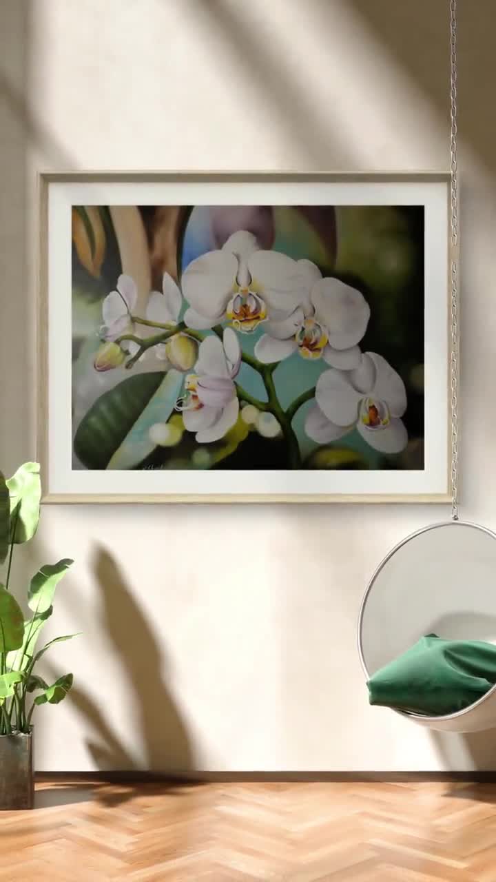 Extra Large Original Art, White Orchid Oil Painting on Canvas
