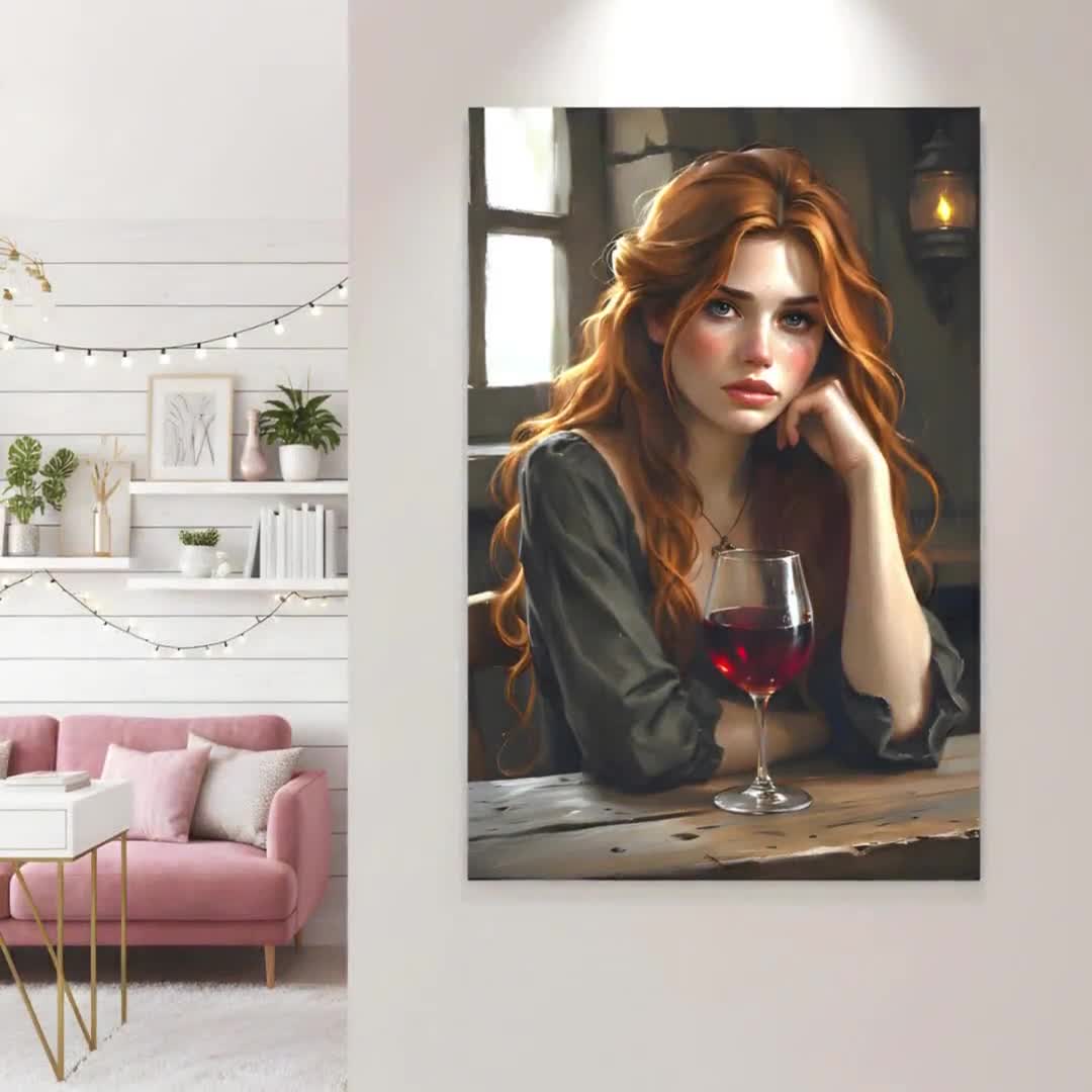 Redhead Wine Woman Printable Download – Moody Bar Lounge Decor, Cinematic Realism Portrait for Wine Lovers video poster