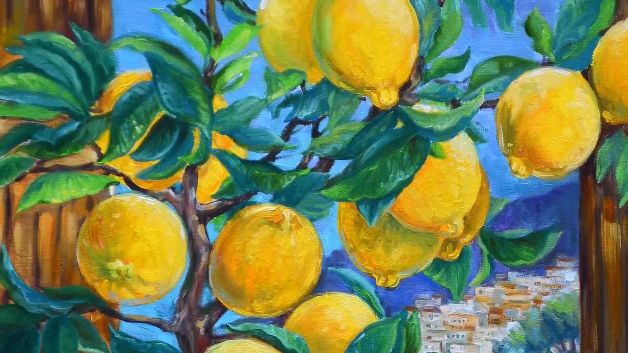 12x9 Lemon Tree Painting, Original order Painting, artwork signed by Artist, Lavendar Farm, Contemporary Impressionism, Landscape, colorful