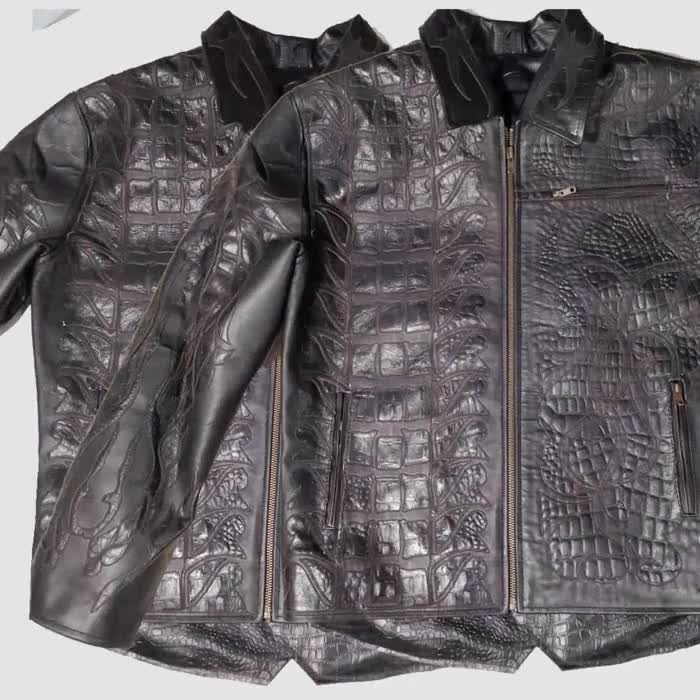Men's Black Crocodile Embossed Leather Jacket – Exotic Alligator