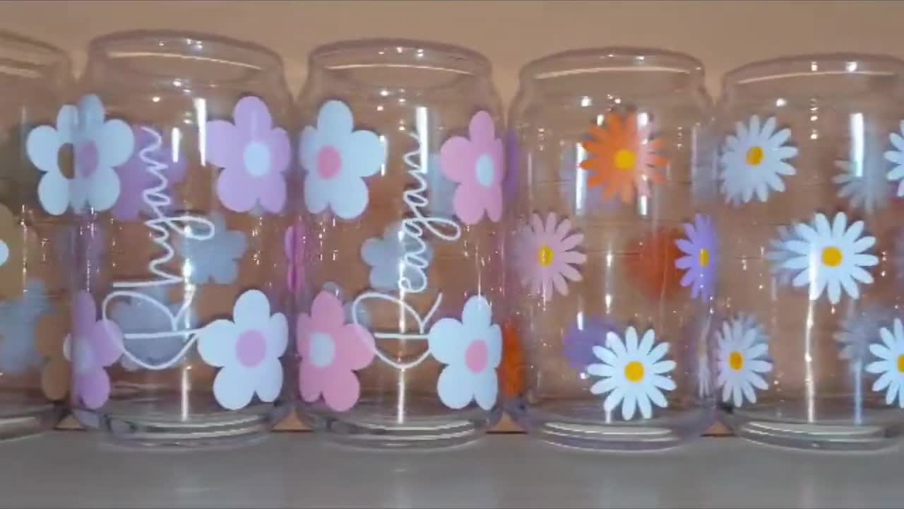 Retro Chic Aesthetic Flower Daisy Glass Cup - Korean style |Cottage Core