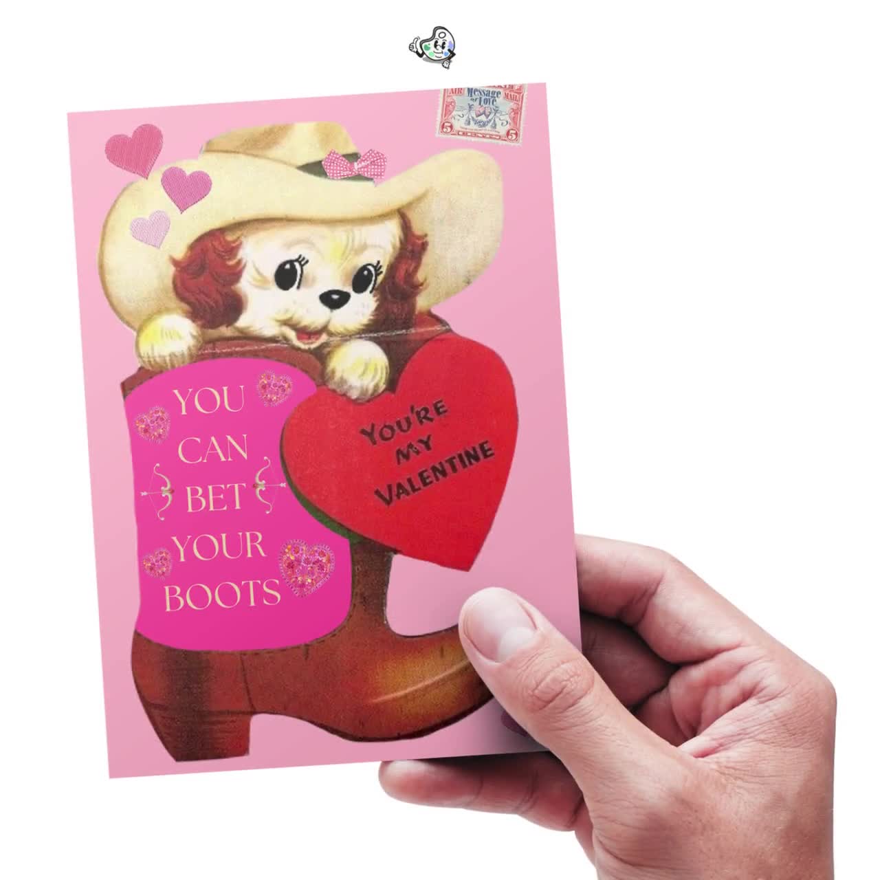 Vintage-Inspired Valentine Card Stuck On You Cowgirl Cute Silly