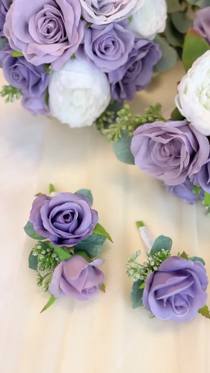 LILAC & DUSTY PLUM Wedding Bouquet Set With Mini Roses Elegant