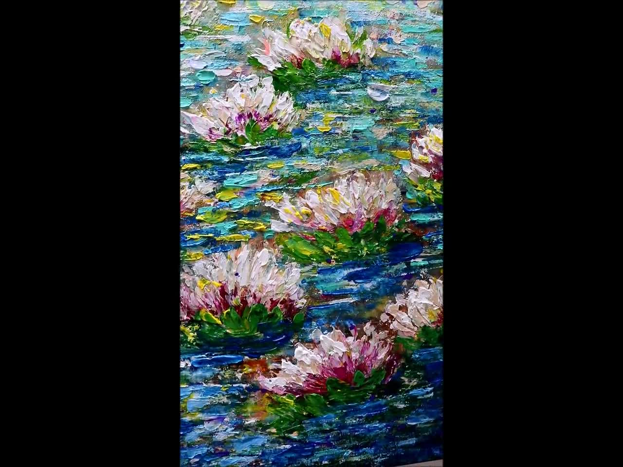 Water Lilies Painting Original Impasto Textured Modern