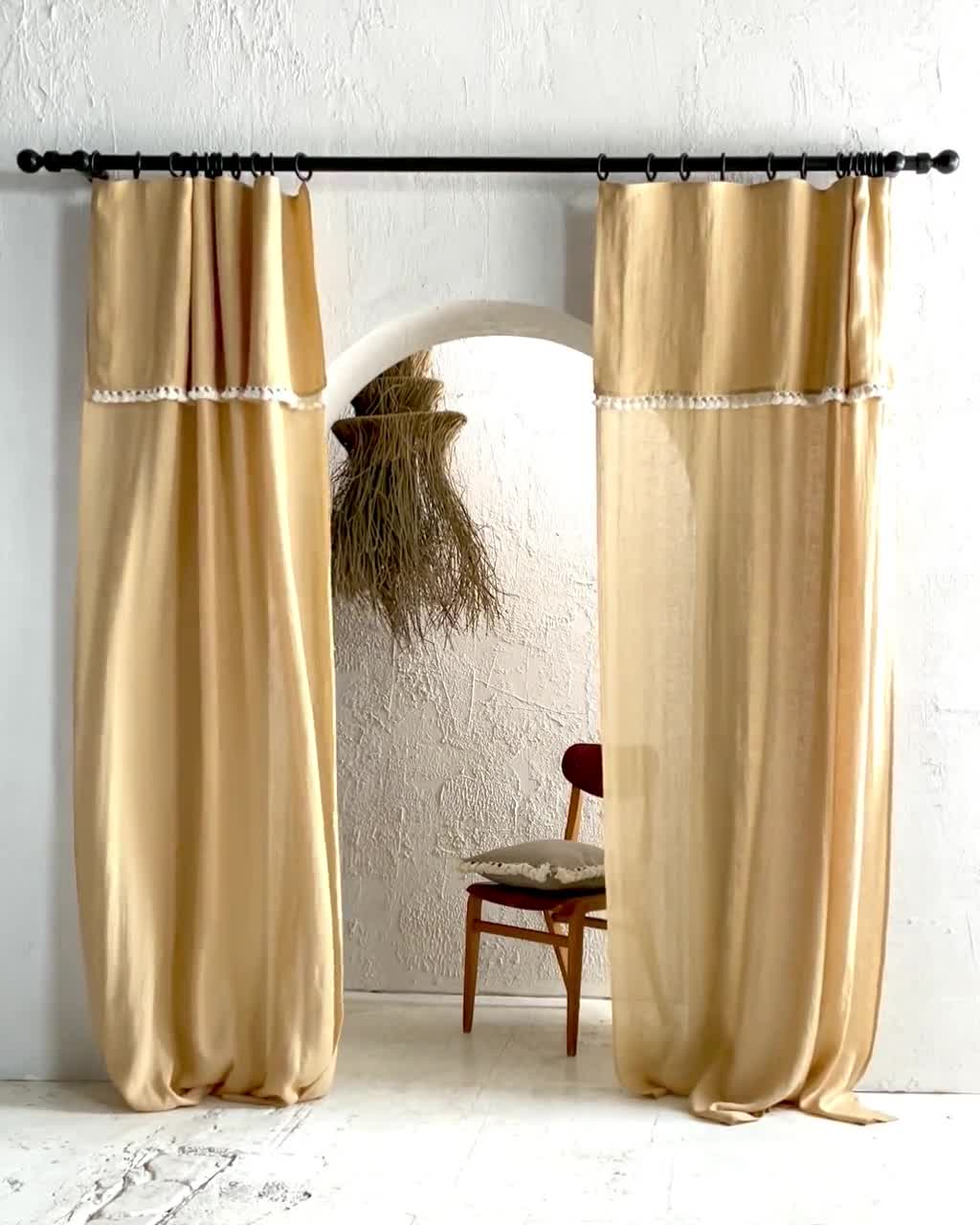 Visillos de lino, Cortinas de tela con cinta para anillas, 1 panel de  cortina, 8 colores, Cortinas con cenefa, Cortinas con borlas -  México