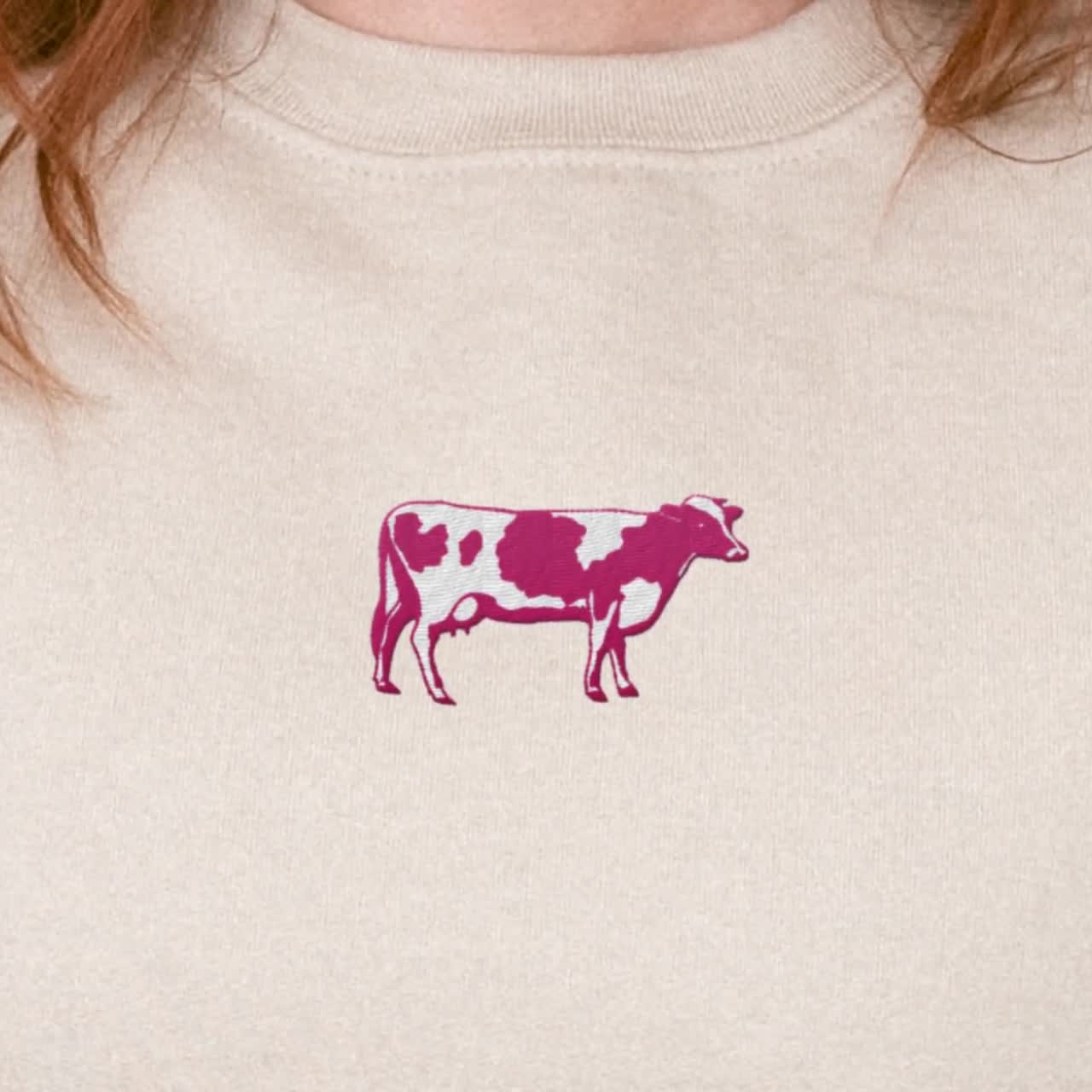 Strawberry Cow Embroidered Crewneck Cow Embroidered Crewneck Cute