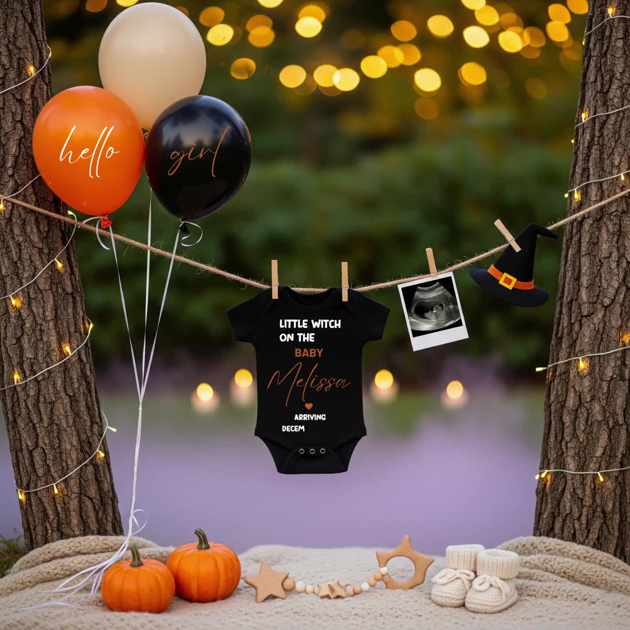 Little Witch Baby Announcement, Halloween Girl Pregnancy Announcement, It's  a Girl, Baby Girl Pregnancy Announcement, Canva Girl Gender, image size:1280x1280