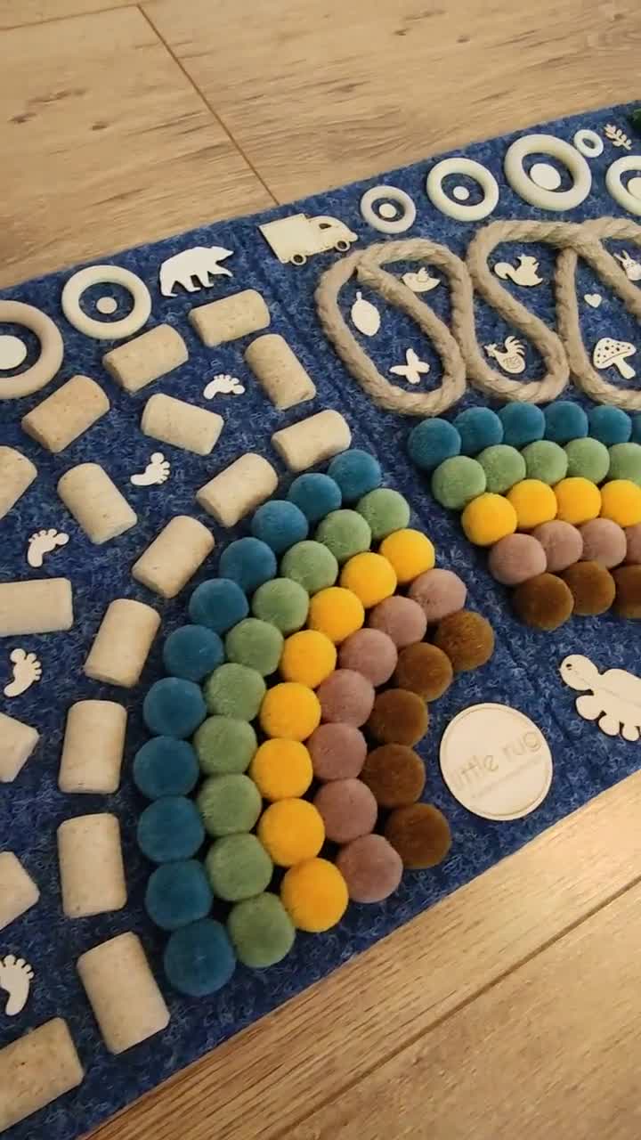 Sensory Rug Winding Path is a Sensory Path Best for Kids of All Ages, Also  for Adults. With Yellow Balance Cork Snail and Holztiger Toys. 