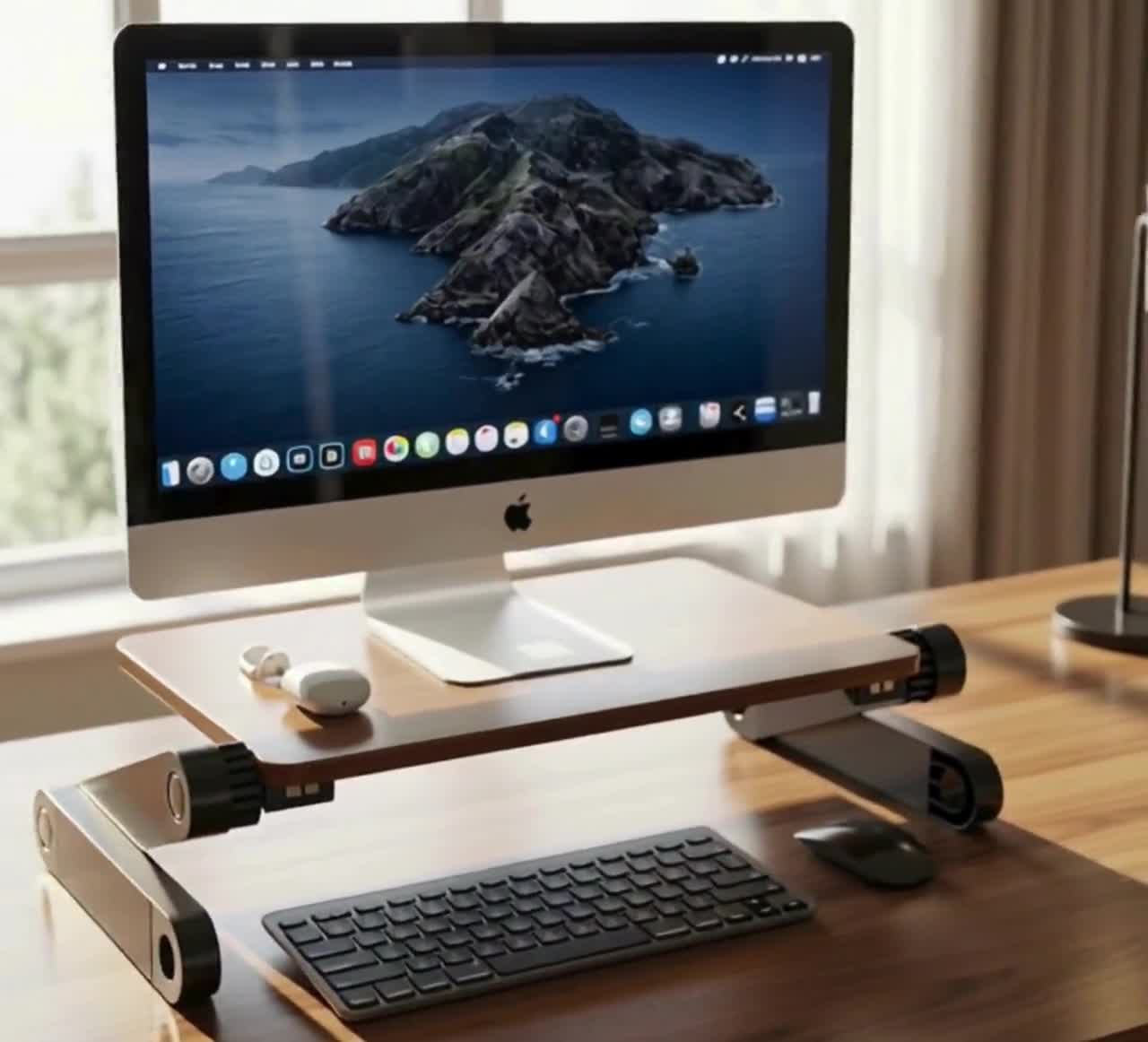 Soporte de madera ajustable para portátil - Elevador ergonómico para portátil - Soporte de escritorio plegable - Accesorio de escritorio para oficina en casa video poster