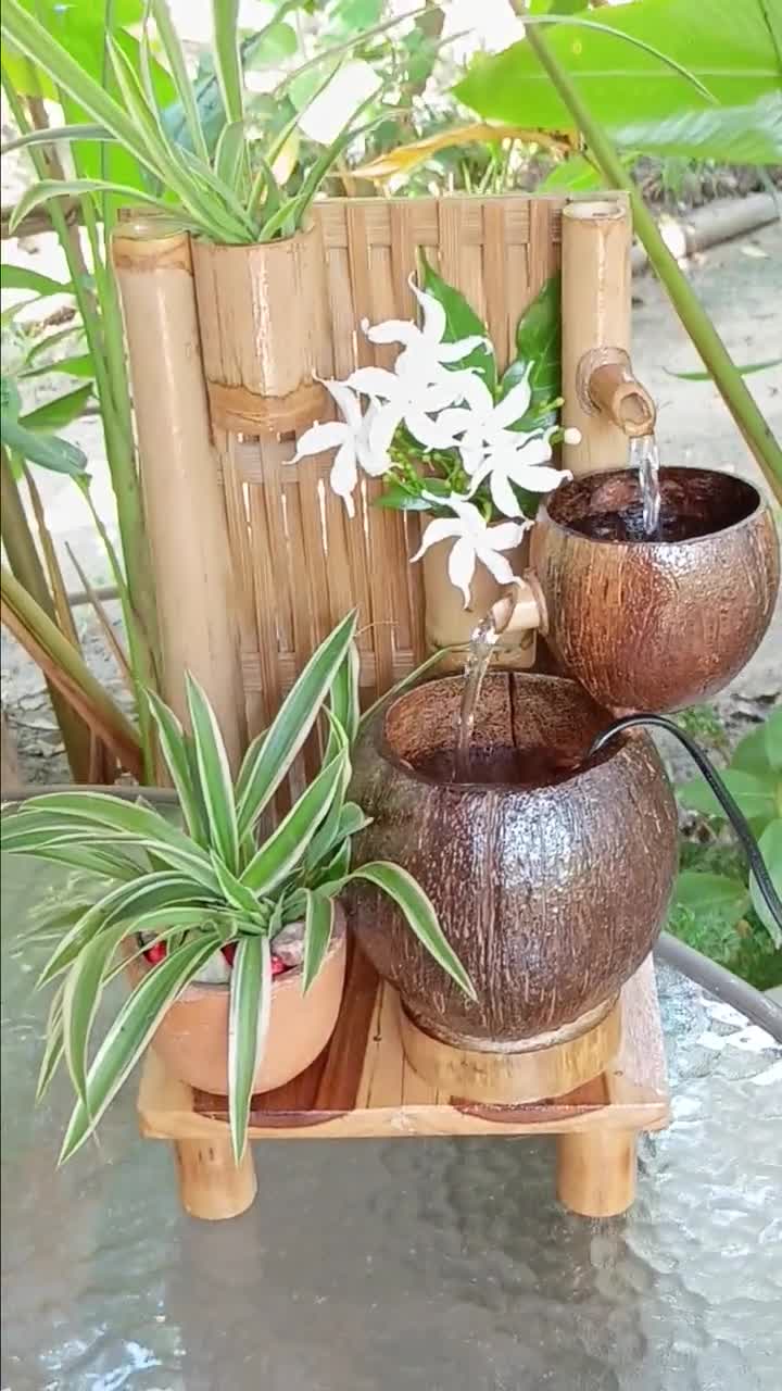 手作りココナッツシェル卓上噴水（竹製壁付き） - Etsy 日本