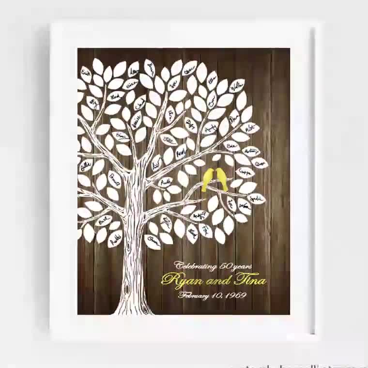 Idee regalo personalizzate per il 50 anniversario, libro degli ospiti  personalizzato per l'anniversario d'oro STAMPABILE Matrimonio in oro  QUALSIASI ANNO Stampa con albero rustico per anniversario -  Italia