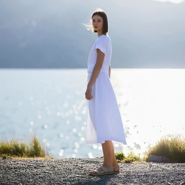 layered beach dress Anysize Custom 100% Linen for Women Faux Two Piece Dress Minimalist A-Line Dress Elegant Summer Dress F91VL Terry dress
