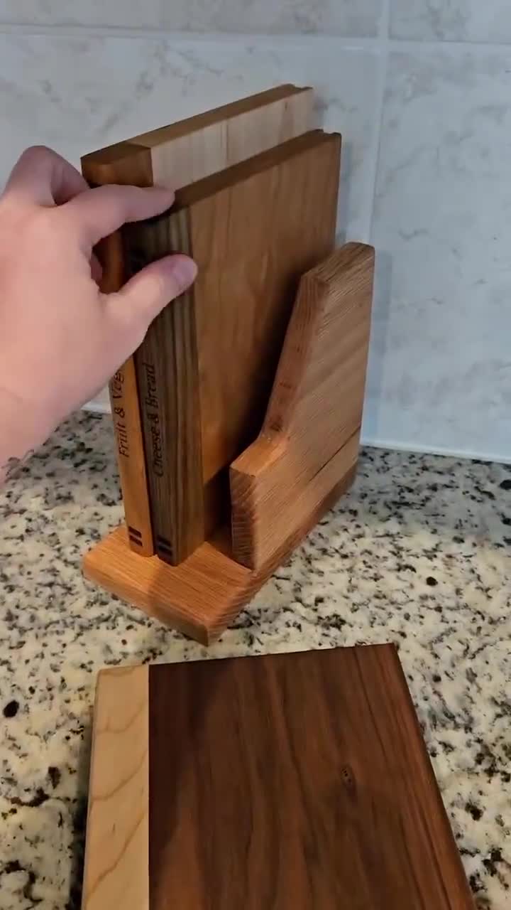 Book Cutting Board Set of 3 | Engraved Book Spine Design with Stand | Unique Kitchen Gift for Book Lovers & Foodies video poster
