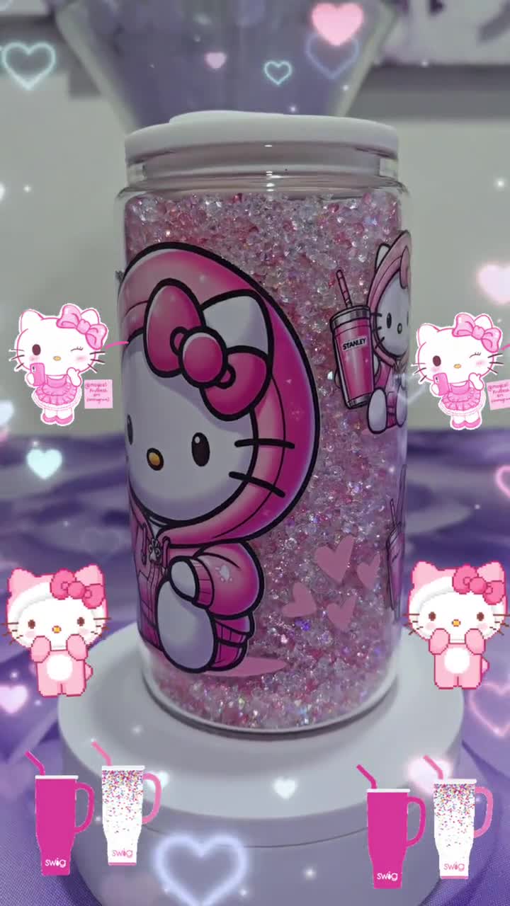 Kitty With Stanley Tumbler 16oz Glass With Acrylic Diamond Beads video poster