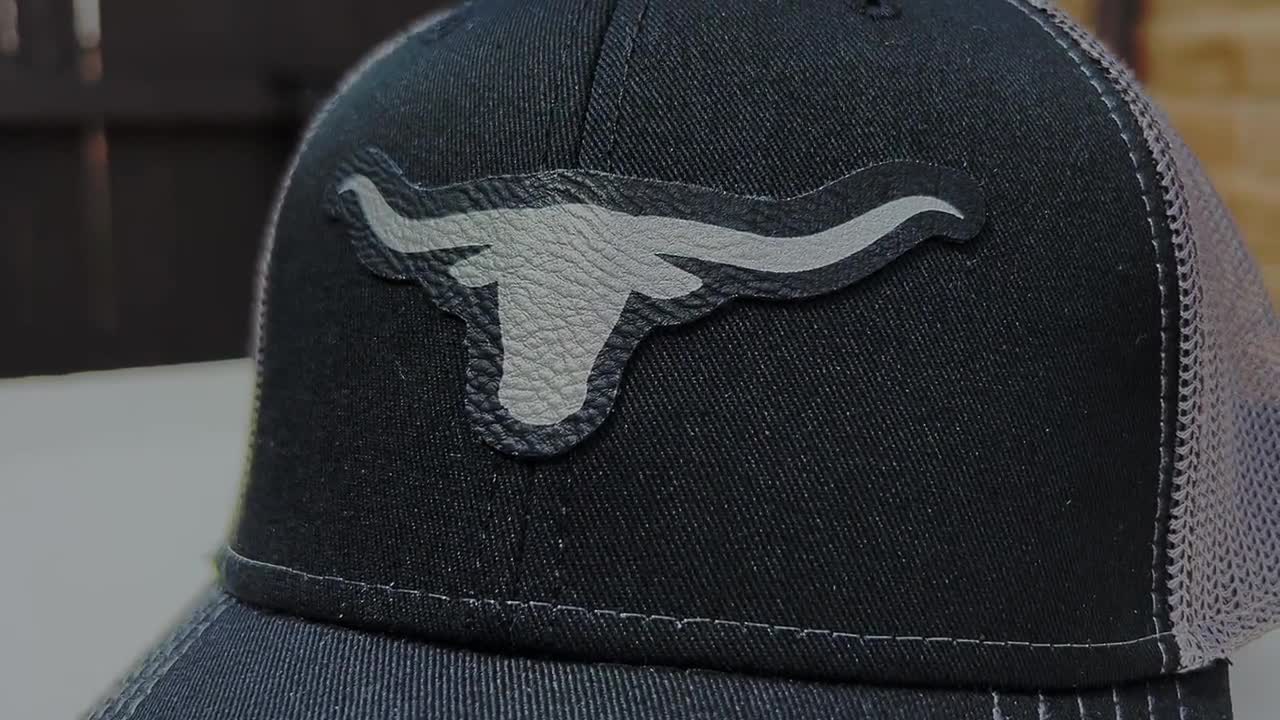 Longhorn Bullhead Trucker Hat - Leatherette Patch, Mesh Back, Low Profile, Charcoal/Black, OSFM - View #8