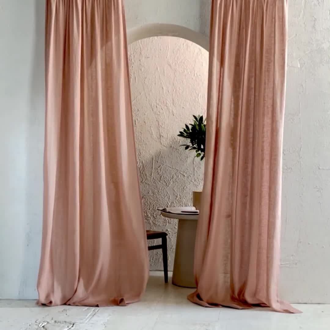 Panel de Cortina de Lino Transparente con Lazos Rosa Garza - LinenMe