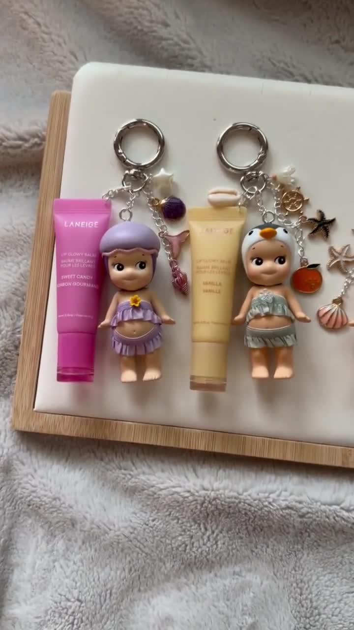Marine Sonny Angel Keychain with Laneige Lip Balm – Beaded Bag Charm Kawaii Gift video poster