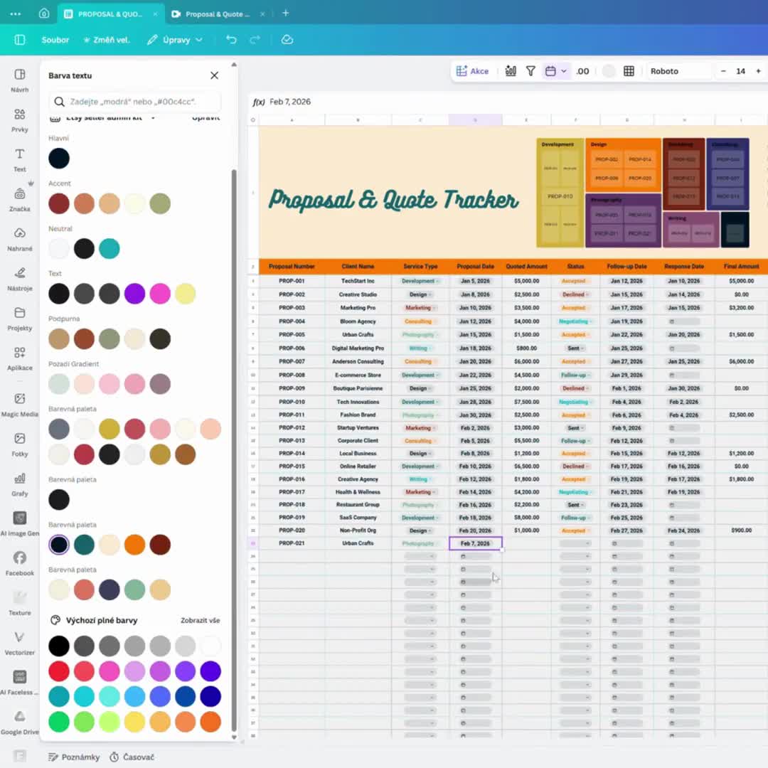 Hoja de cálculo de Canva para seguimiento de propuestas y cotizaciones / Gestión de clientes / Estimación de trabajos / Herramienta para autónomos video poster
