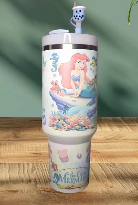 Authentic 40oz Cool Serene Brushstrokes Stanley Tumbler | Custom-printed Little Mermaid Ariel Tumbler | Princess Ariel | Gift for Her video poster