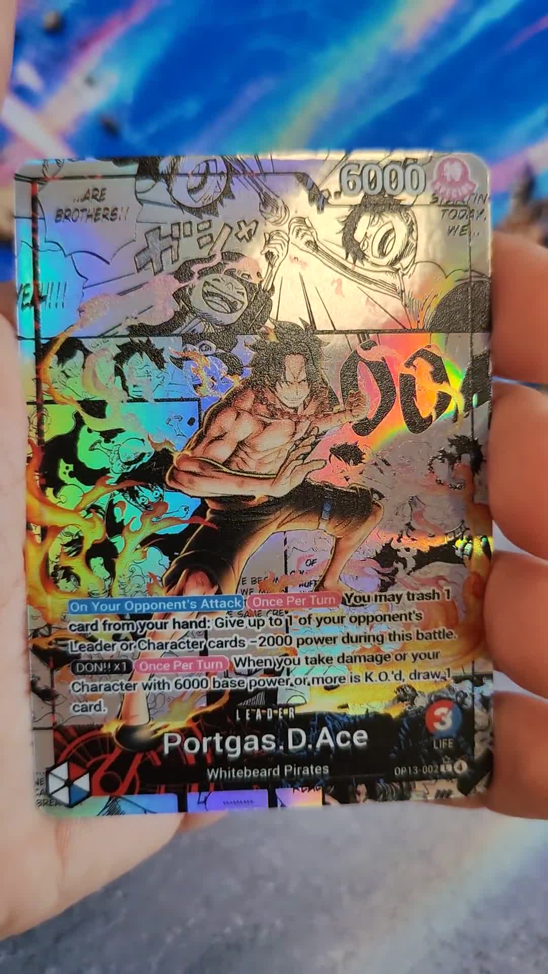 Ace Leader OP13 (red/blue), Spot Holographic One Piece TCG Proxy