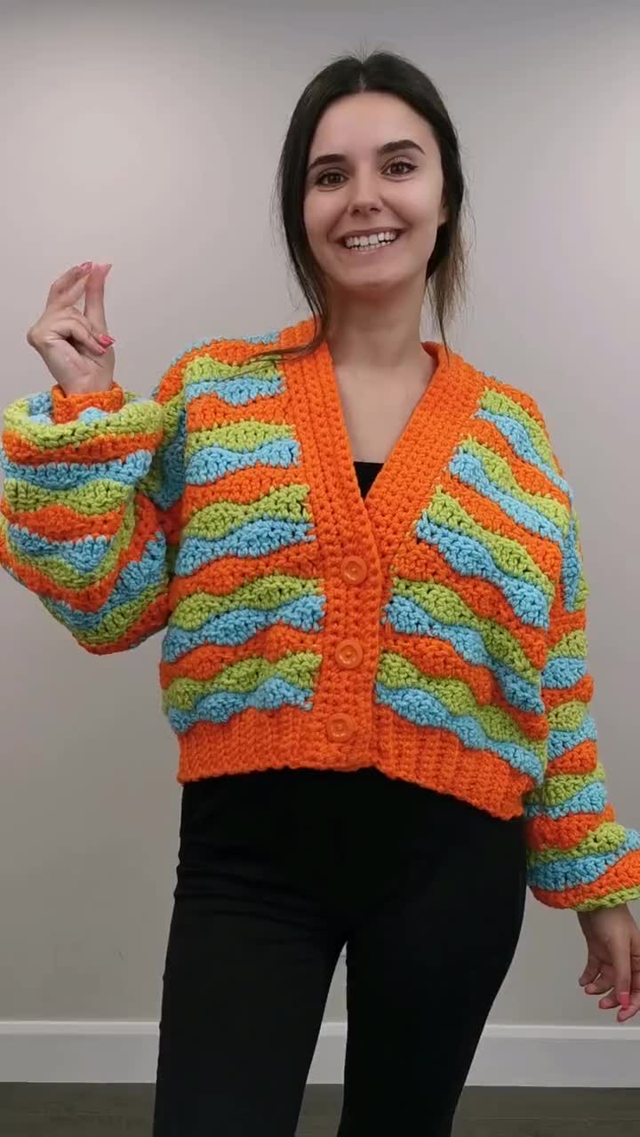 Crochet pattern-DAPHNE Crochet cardigan pattern PDF-Women crochet  pattern-striped pullover top-crochet color block cardigan-7 sizes XS-3XL
