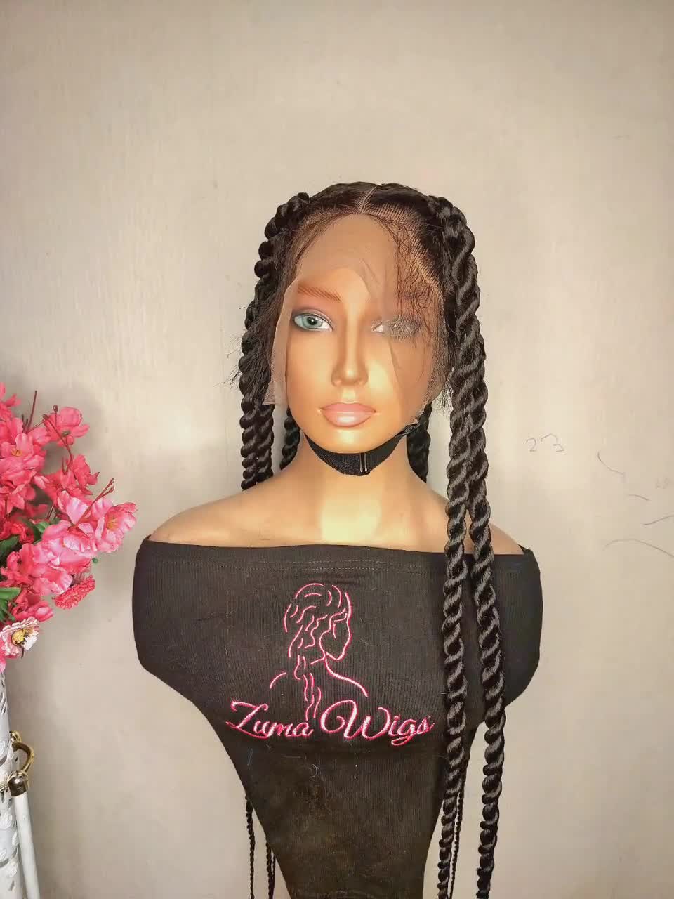 Braided Wig,knotless Big Braids, Chunky Box Braids, Beads, Butt Length  Braids, Full Lace Wig for Black Women, Custom Made Wig 