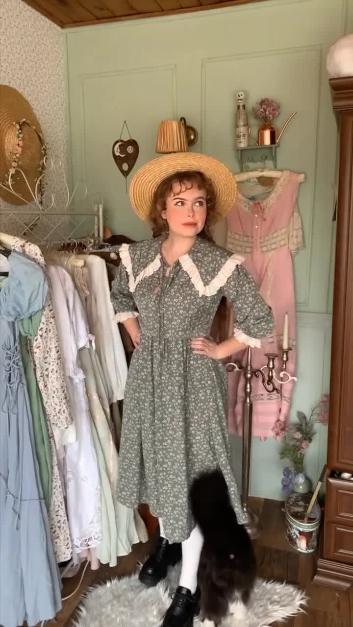 Cottage Core Dress,victorian Dress, Button up Till Waist