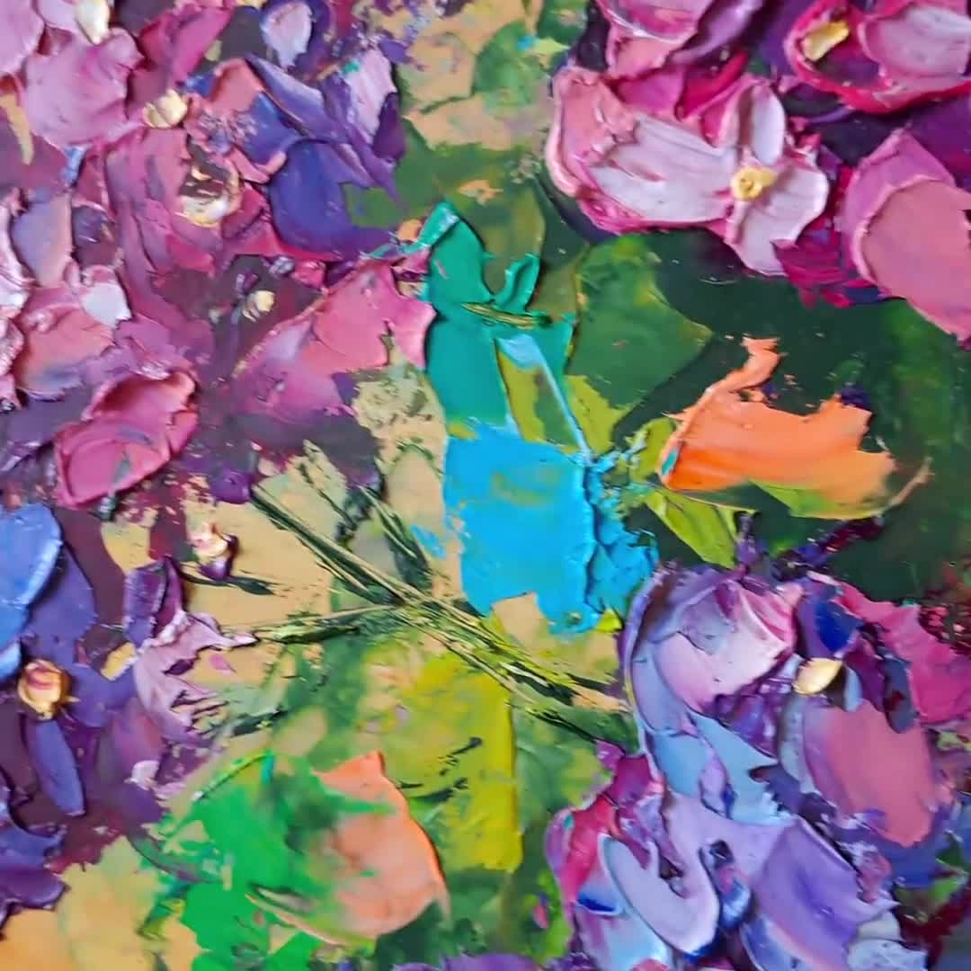 Hydrangea Oil Painting: Floral Impasto Meadow Art - 10x10 - Etsy