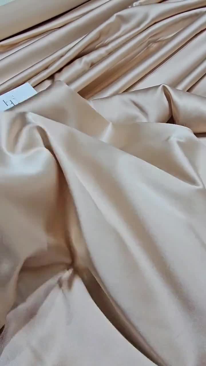 Beige Elastic Silk Satin Fabric, Sold by the Yard. Natural Silk