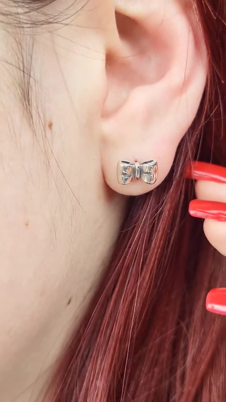 Silver Bow Earrings, Cute Stud Earrings, Gift for Girlfriend, Minimalist Earrings, 925 Sterling Silver Stud Earrings, Earrings Gift Jewelry video poster