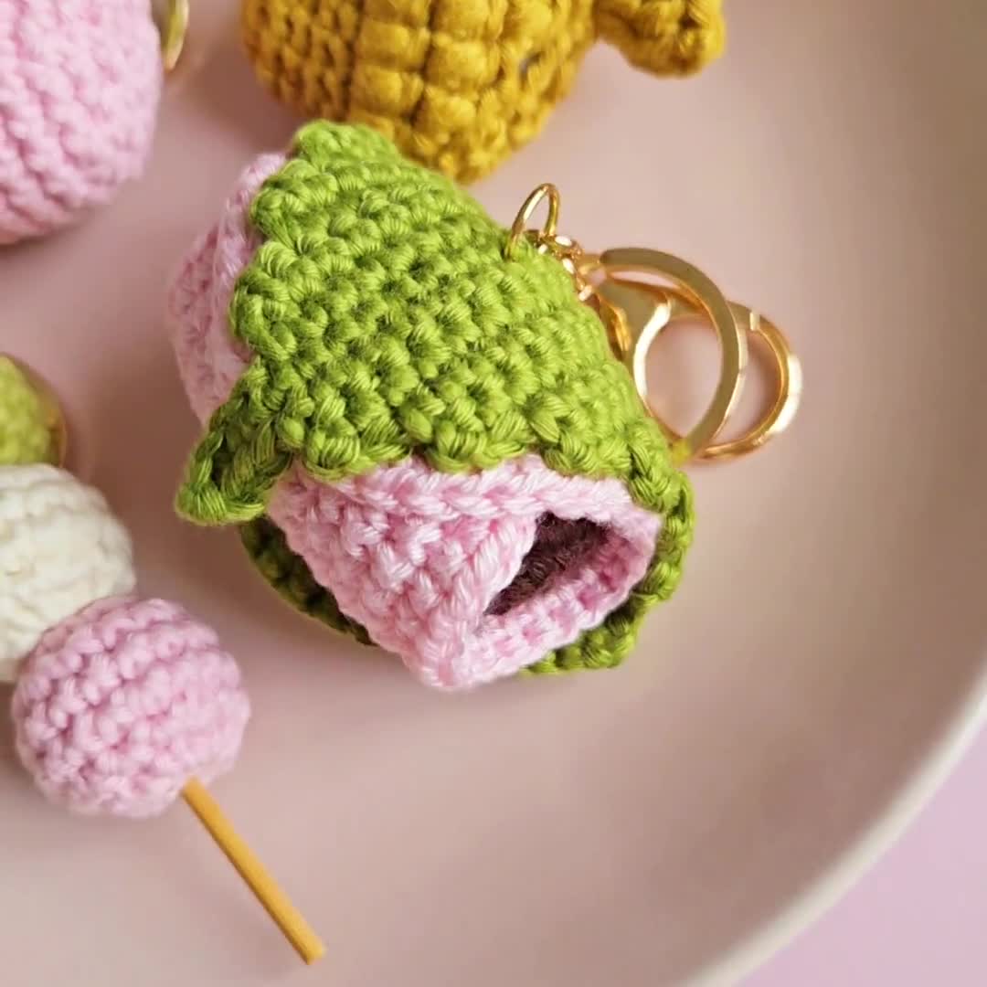 Crochet Sakura Mochi Keychain, Crochet Taiyaki Keychain, Crochet