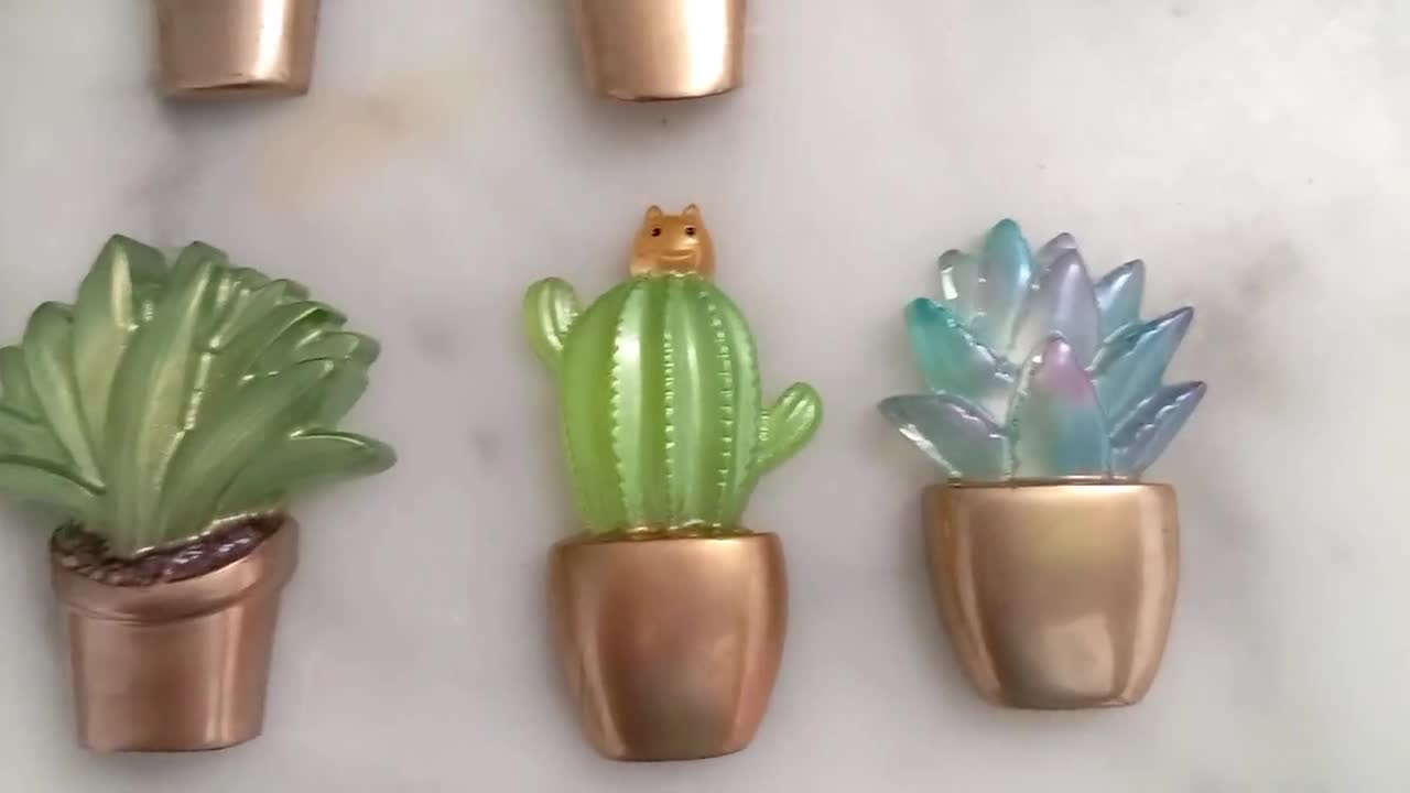Shimmer Cactus magnets, succulent decor, Nature fridge Decor, plant lover  gift, Kitchen or Office Magnet, Miniature cactus plant, magnet set