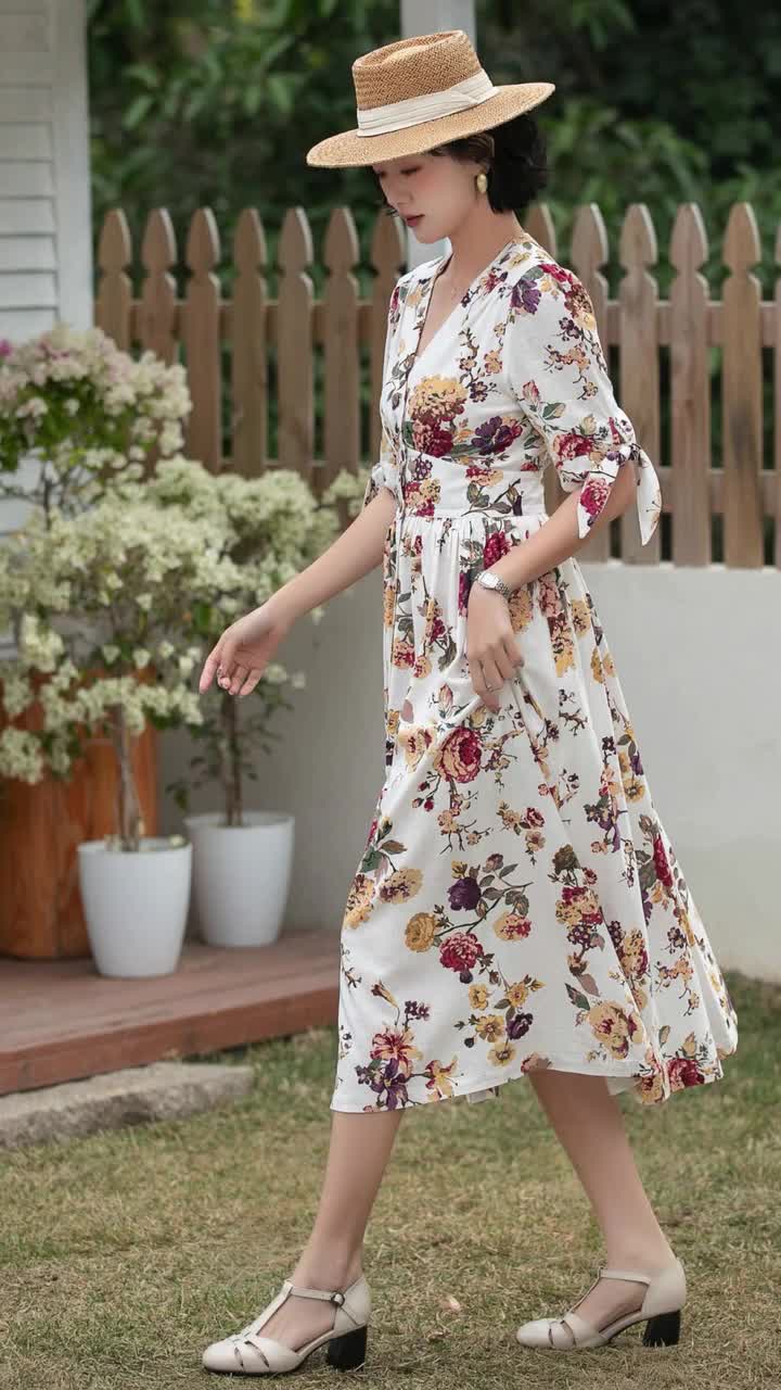 couco floral linen midi dress Arlo