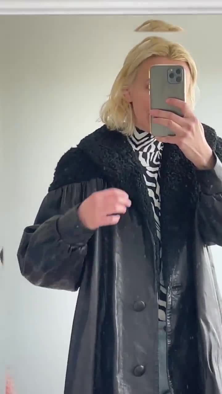 Vintage NINA RICCI Leather Coat Dress With Fur Detail - Etsy