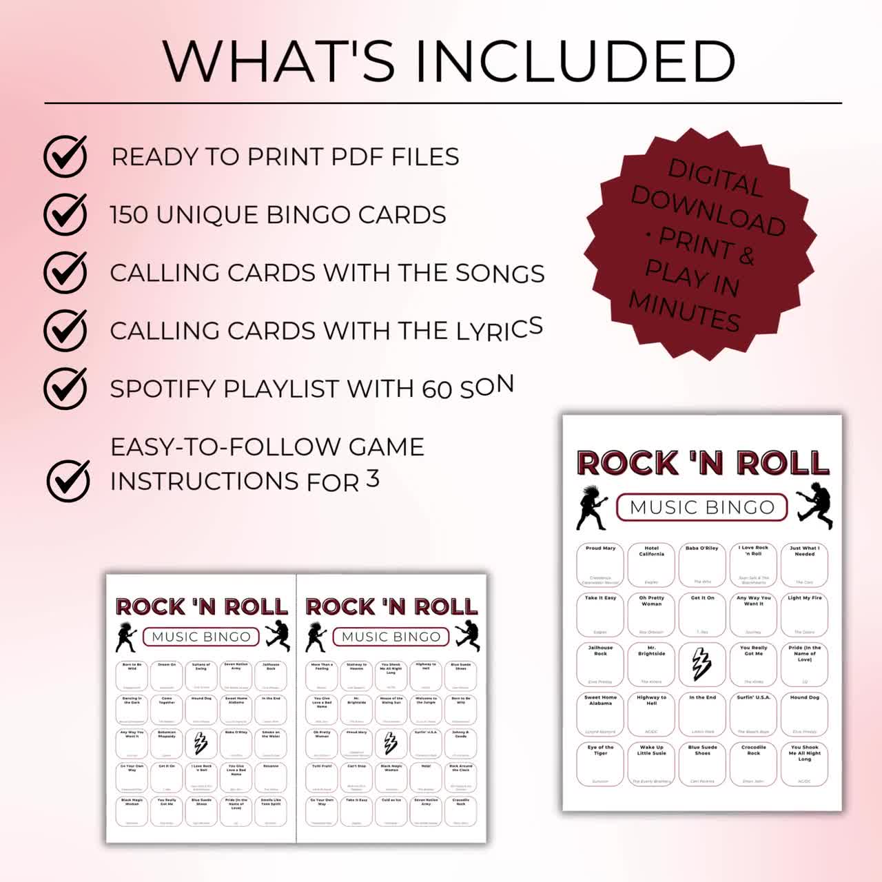 Rock Music Bingo, 150 Printable Cards with Spotify Playlist, Instant Download, Fun Party Game for Music Lovers and Family Gatherings video poster