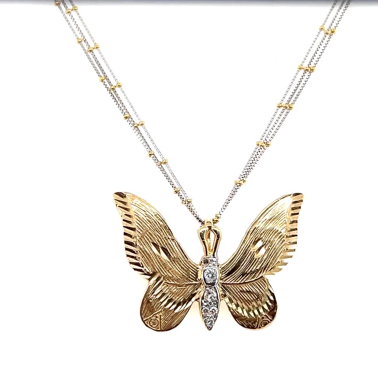 Contemporary 14k Two Tone Gold Diamond Butterfly Pendant video poster