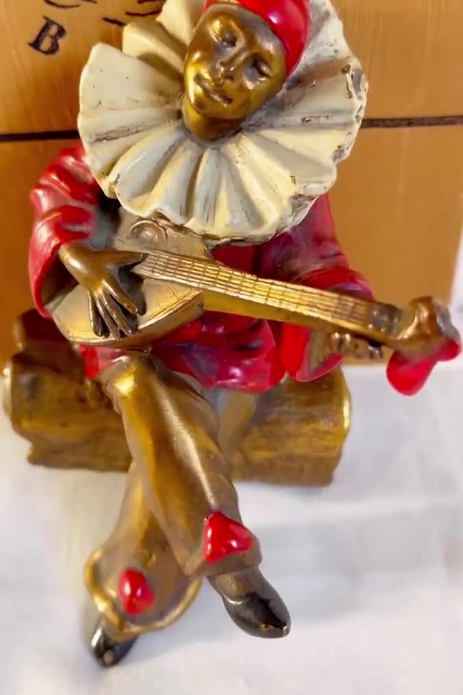 Antique Kronheim Oldenbusch Pierrot Harlequin Bookends Pair Metal